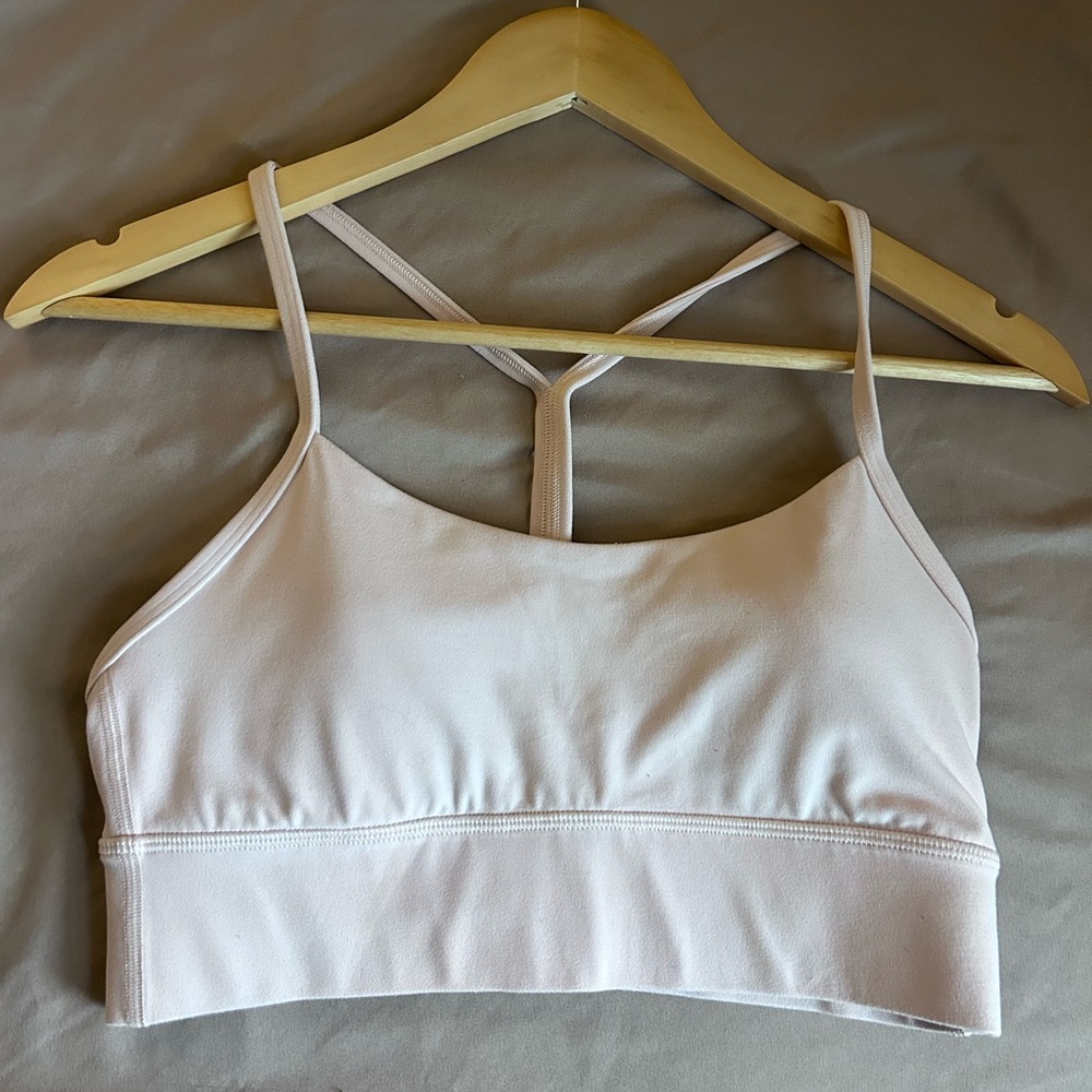 Lululemon pink organza sports bra, size 6. Hardly ever worn.